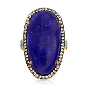 LAPIS WITH BLUE & WHITE TOPAZ COCKTAIL RING SIZE 8